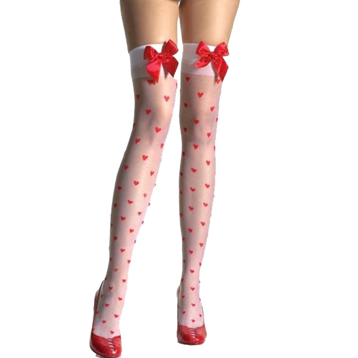  Beautys  Love  -  Stockings  mit  Herzmuster  -  weiß/rot 