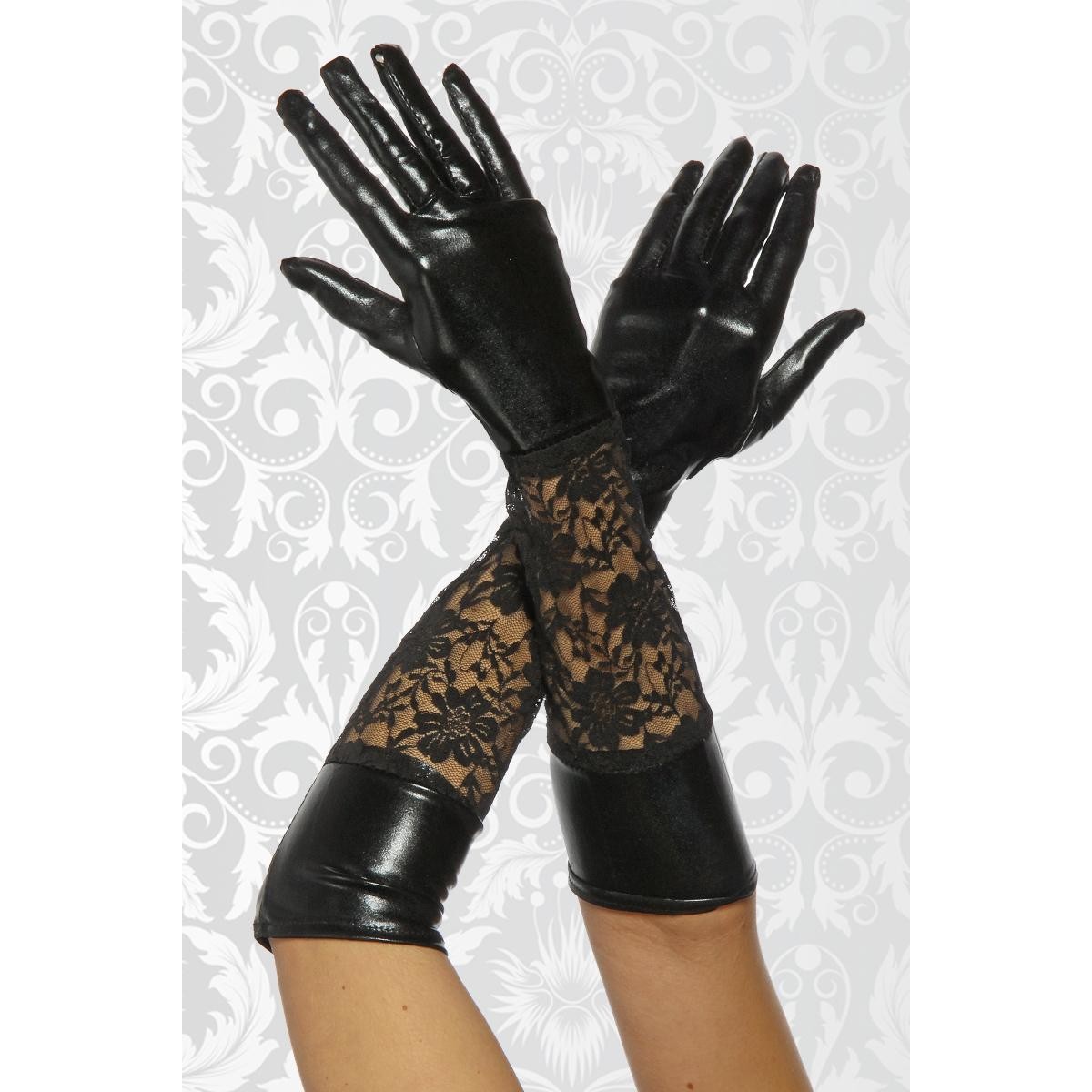  Beautys  Love  -  Wetlook-Handschuhe  mit  Spitze  -  schwarz 
