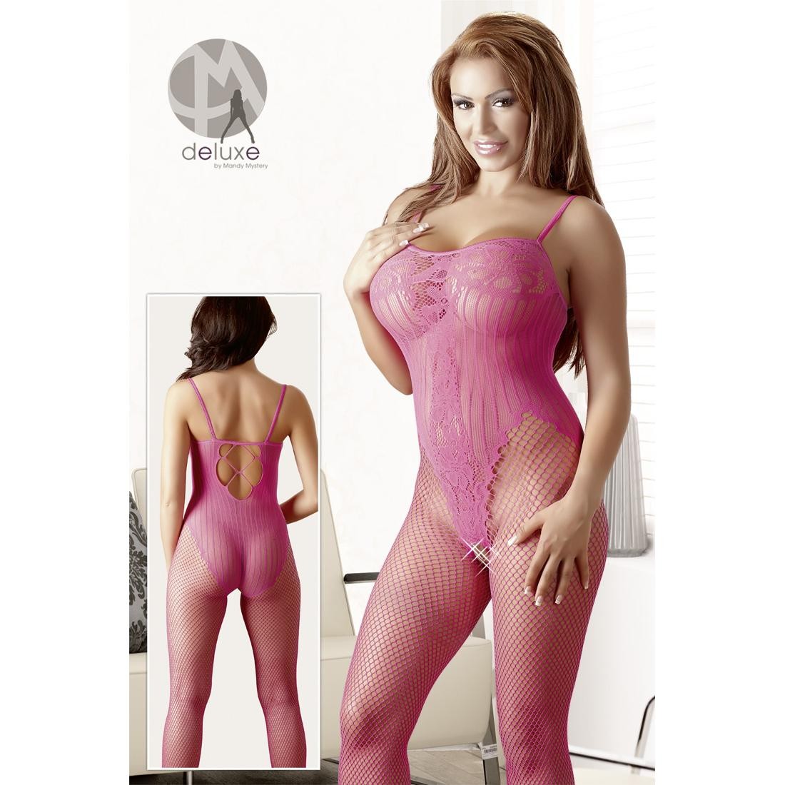  Mandy  Mystery  Deluxe  -  Grobnetz  Catsuit  ouvert  -  pink 