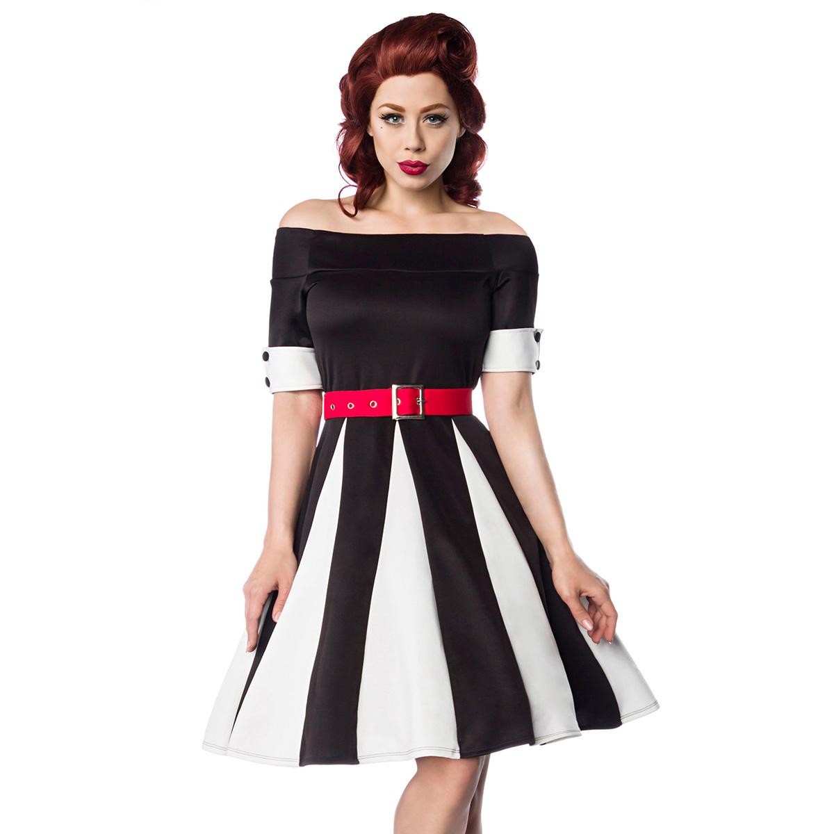  50er  Jahre  Pin  Up  Vintage  Rockabilly  Kleid  Belsira  -  Godet-Kleid  -  schwarz/weiß/rot 