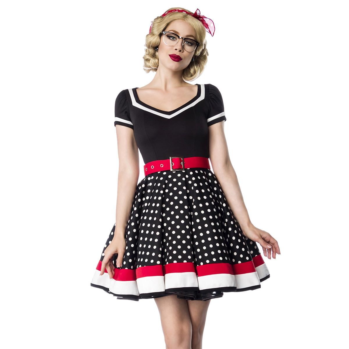  Belsira  -  Kleid  mit  Gürtel  -  schwarz/weiß/rot 