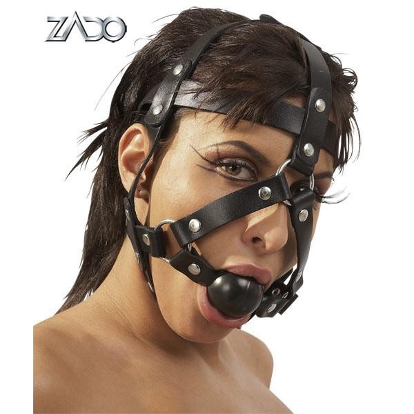  ZADO  -  Leder  Kopfgeschirr  mit  Mundknebel  -  schwarz 